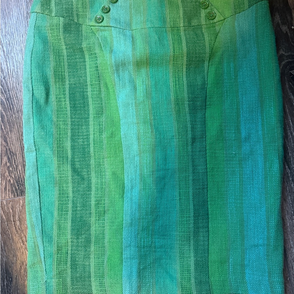 Eva Franco Blue and Green Knee-Length Ribbed Pencil Skirt